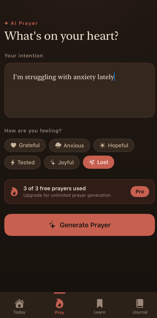 AI Prayer screen